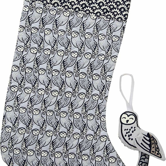 Vera Bradley Owl Christmas Stocking/ornament Set. Grey and Black Owl Print. - Picture 2 of 4
